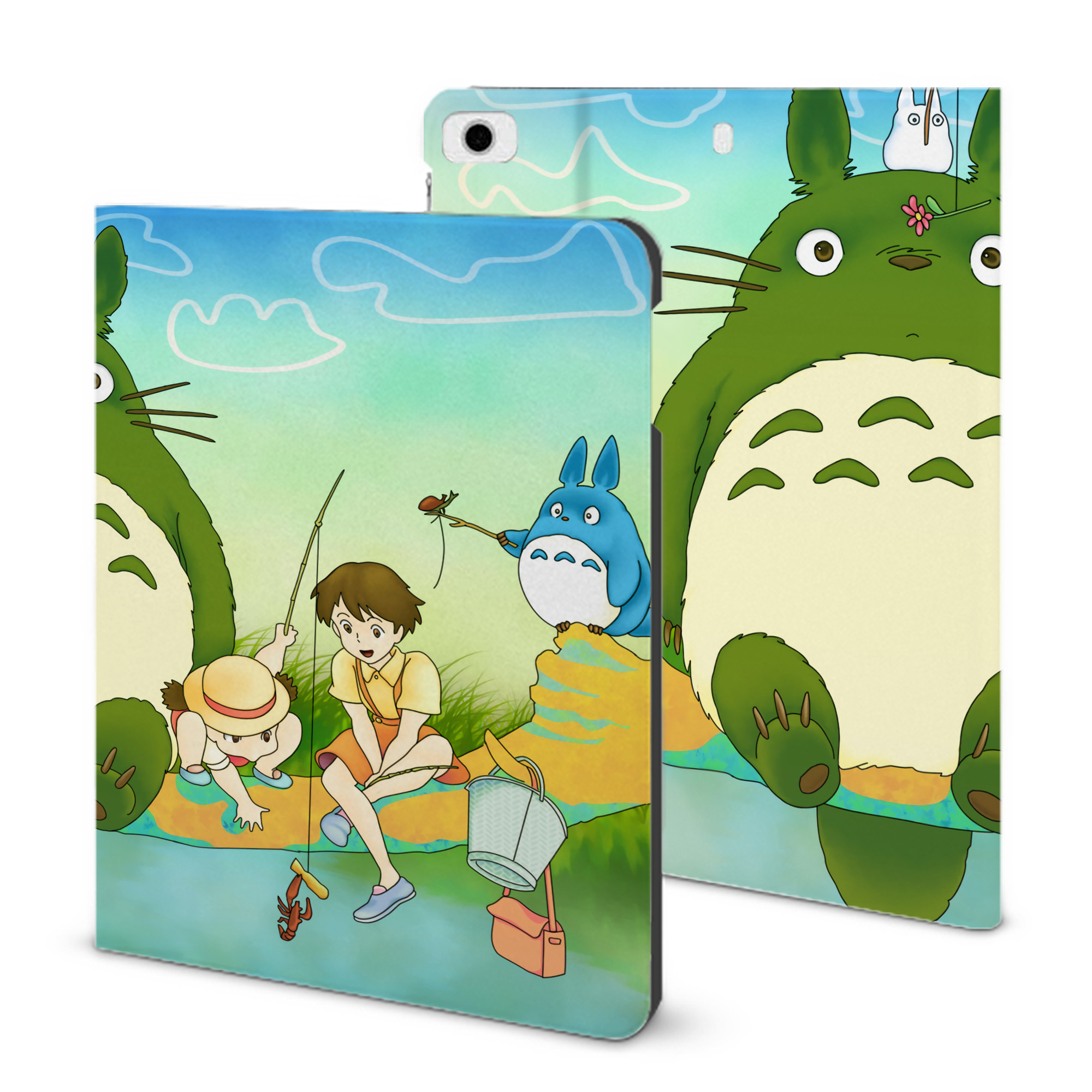 （画像用） となりのトトロ 草壁メイ 草壁サツキ My Neighbor Totoro Satsuki Kusakabe Mei Kusakabe IPad ケース ブック型 PUレザー TPU 耐衝撃 軽量 薄型 ペン収納なし 全面保護 IPad 各モデル対応